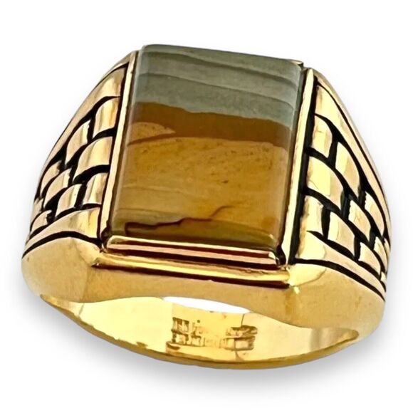 Vintage Clark and Coombs Ring Size 10 Jasper 18K Gold Plate Mid-Century MCM 14A - Picture 9 of 12